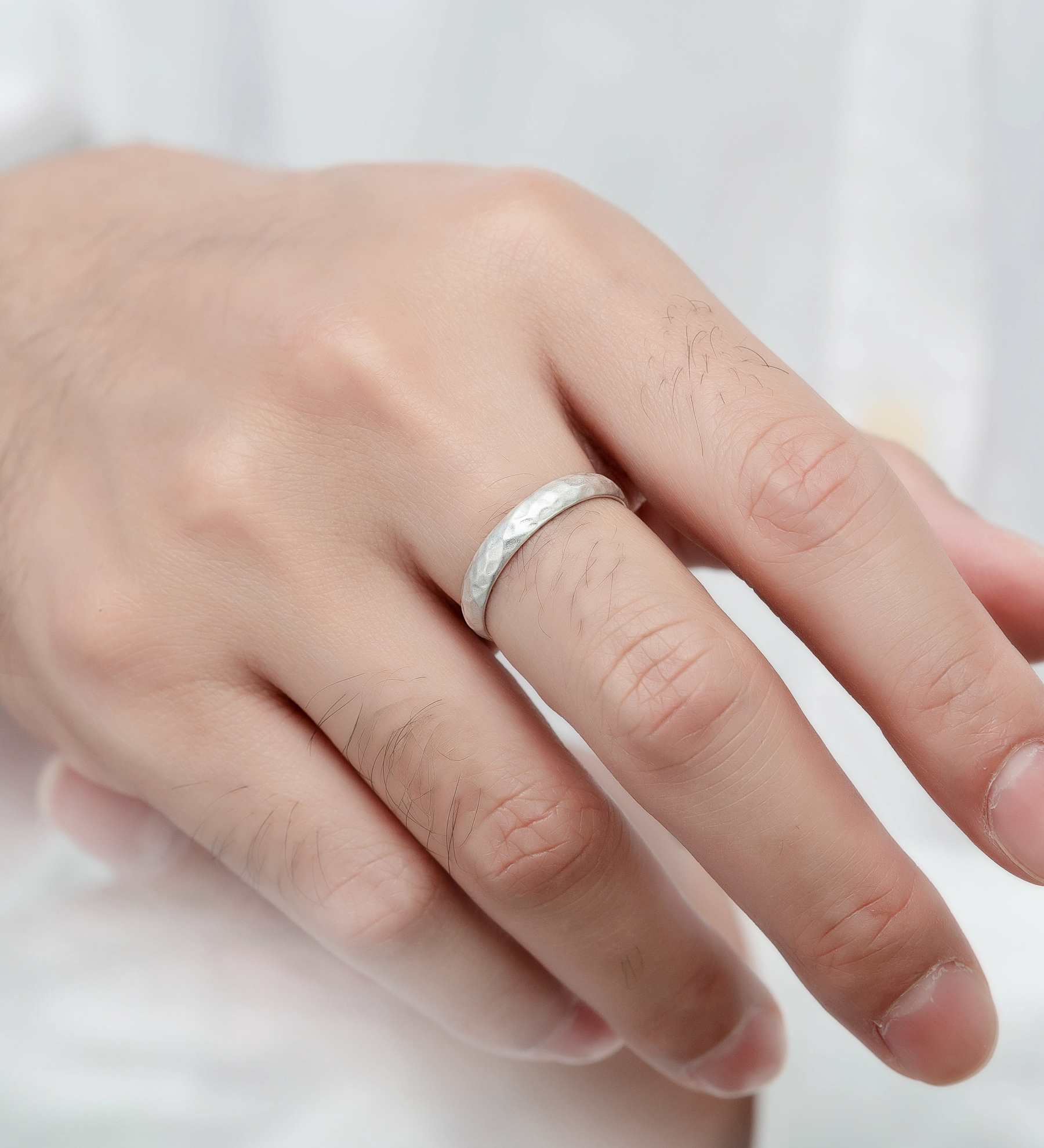 Wholesale 925 Sterling Silver Matte Hammered Band Ring, 4 mm Wide - SKU #1063-2579