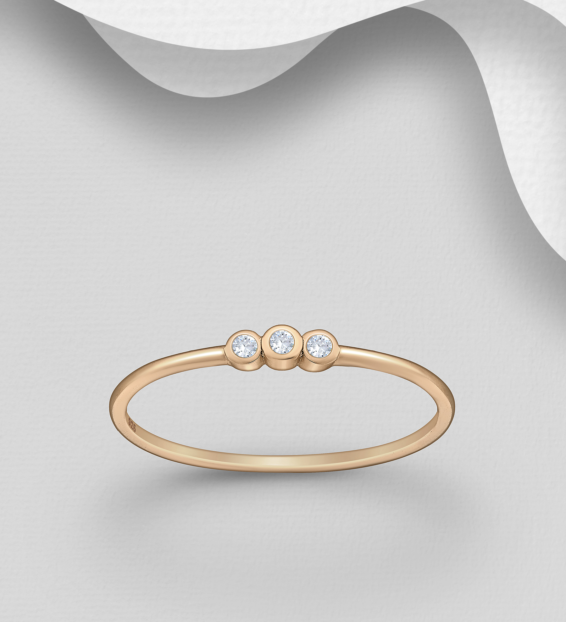 Wholesale 925 Sterling Silver Ring Decorated with CZ Simulated Diamonds, Plated with 1 Micron Pink Gold - SKU #1535-925
