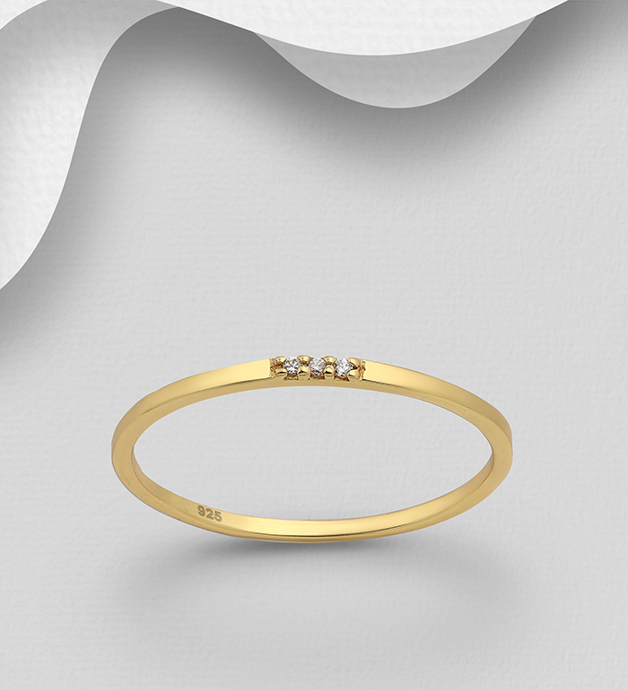 Wholesale 925 Sterling Silver Ring Decorated with CZ Simulated Diamonds, Plated with 1 Micron 18k Yellow Gold, 1.5 mm Wide - SKU #1063-2613
