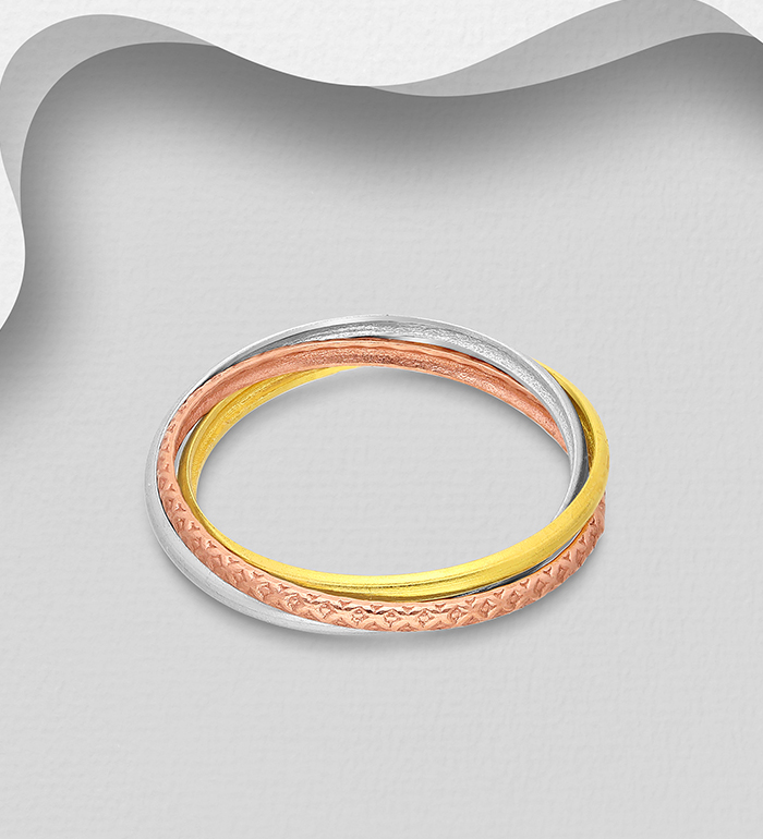 Wholesale 925 Sterling Silver Interlock Ring, Plated with 1 Micron 18K Yellow and Pink Gold - SKU #1535-926