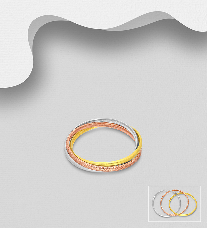 Wholesale 925 Sterling Silver Interlock Ring, Plated with 1 Micron 18K Yellow and Pink Gold - SKU #1535-926