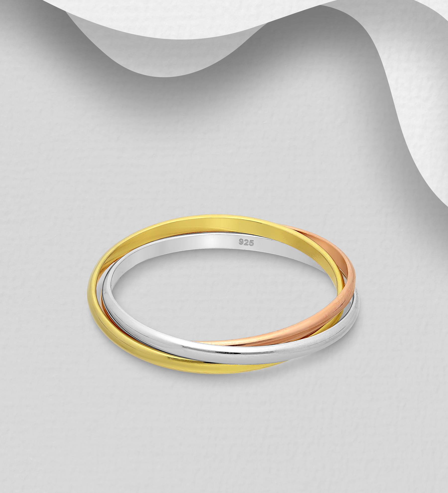 Wholesale 925 Sterling Silver Interlock Ring, Plated with 1 Micron 14K or 18K Yellow and Pink Gold - SKU #1535-931
