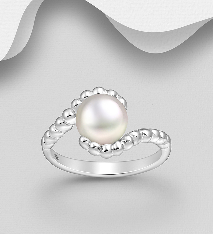 Wholesale 925 Sterling Silver Ring Decorated With Fresh Water Pearl - SKU #382-5350
