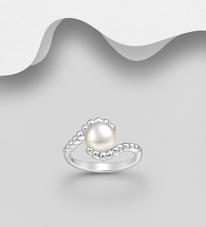 Wholesale 925 Sterling Silver Ring Decorated With Fresh Water Pearl - SKU #382-5350