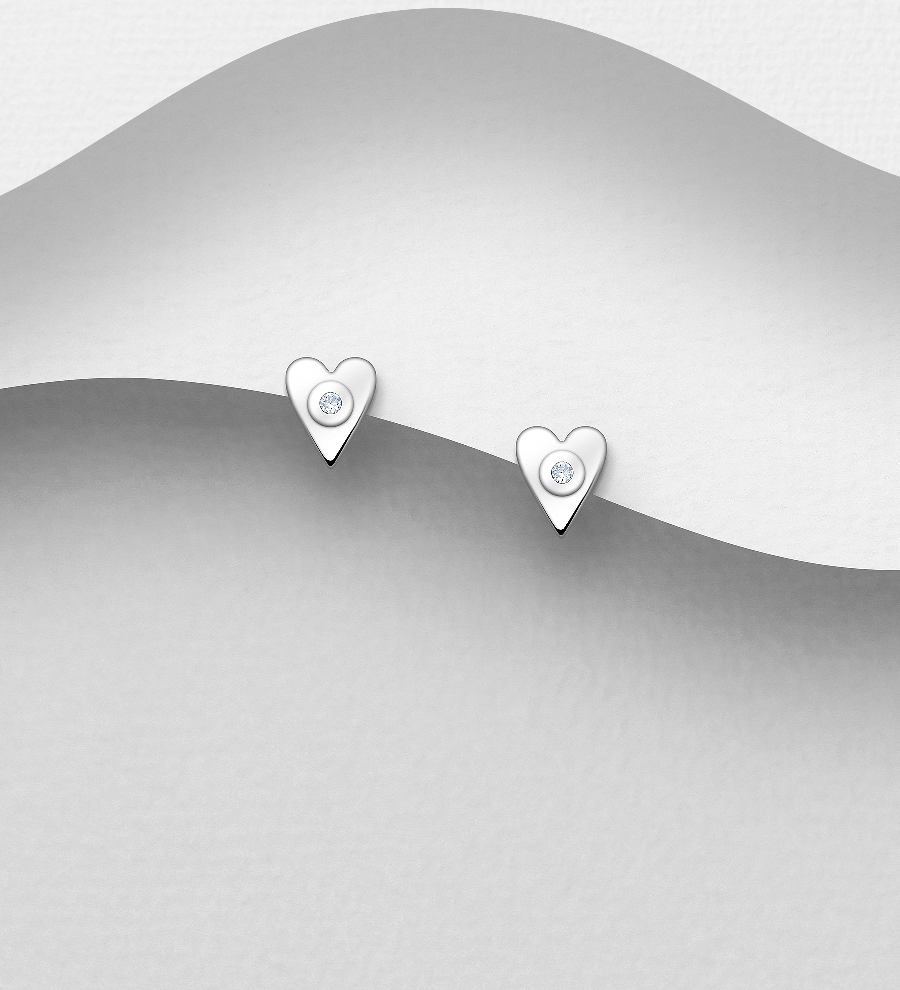 Wholesale 925 Sterling Silver Heart Push-Back Earrings, Decorated with CZ Simulated Diamonds - SKU #1063-2649