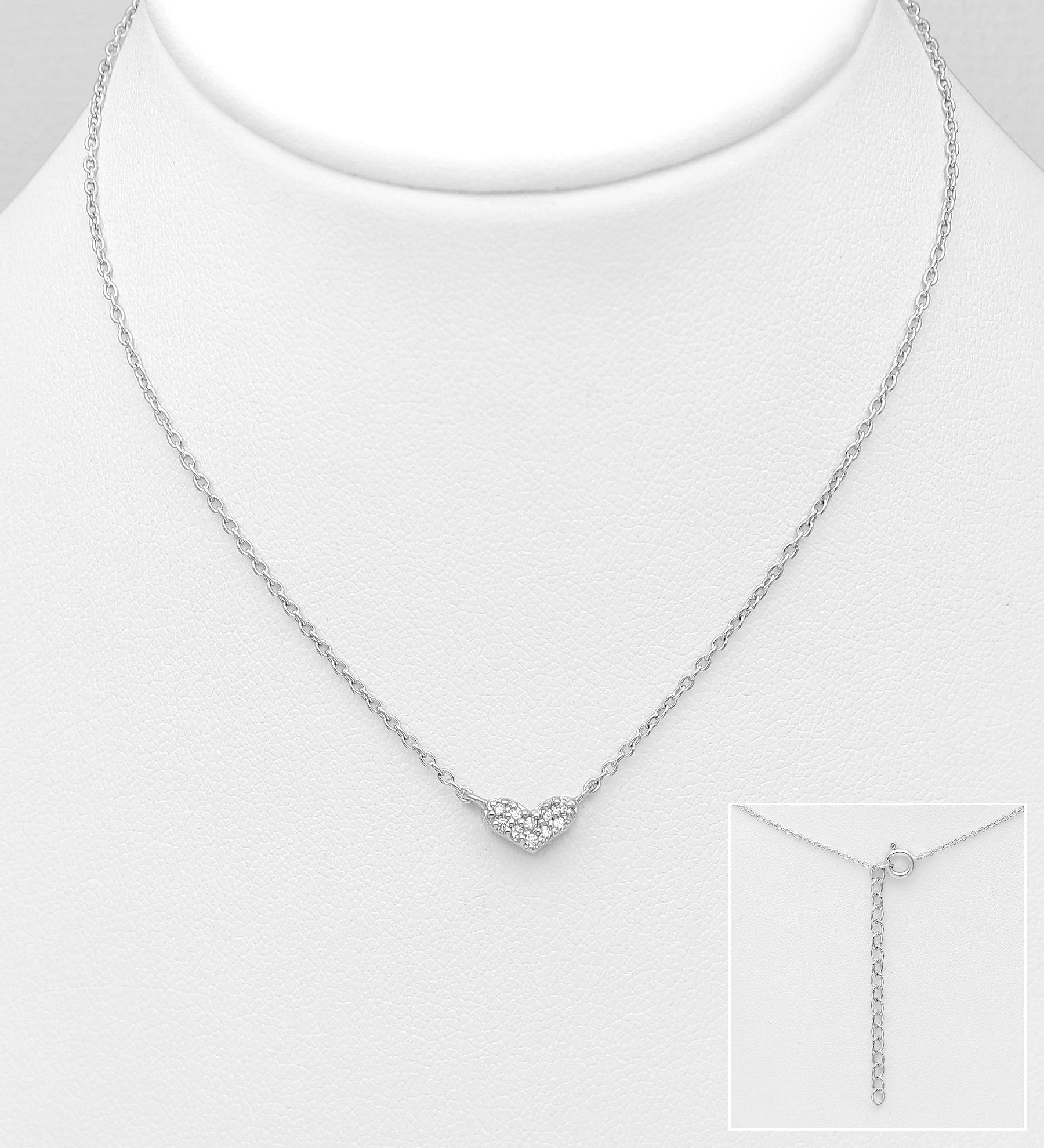 Wholesale 925 Sterling Silver Heart Necklace Decorated With CZ Simulated Diamonds - SKU #1063-2652