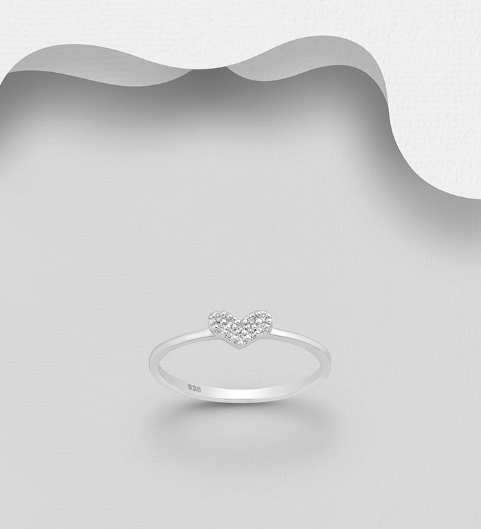 Wholesale 925 Sterling Silver Heart Ring Decorated With CZ Simulated Diamonds - SKU #1063-2653