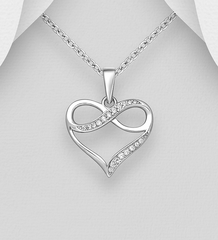 Wholesale 925 Sterling Silver Heart And Infinity Pendant Decorated with CZ Simulated Diamonds - SKU #701-23711