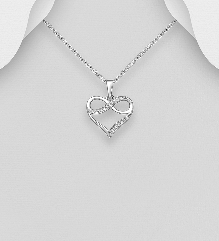 Wholesale 925 Sterling Silver Heart And Infinity Pendant Decorated with CZ Simulated Diamonds - SKU #701-23711