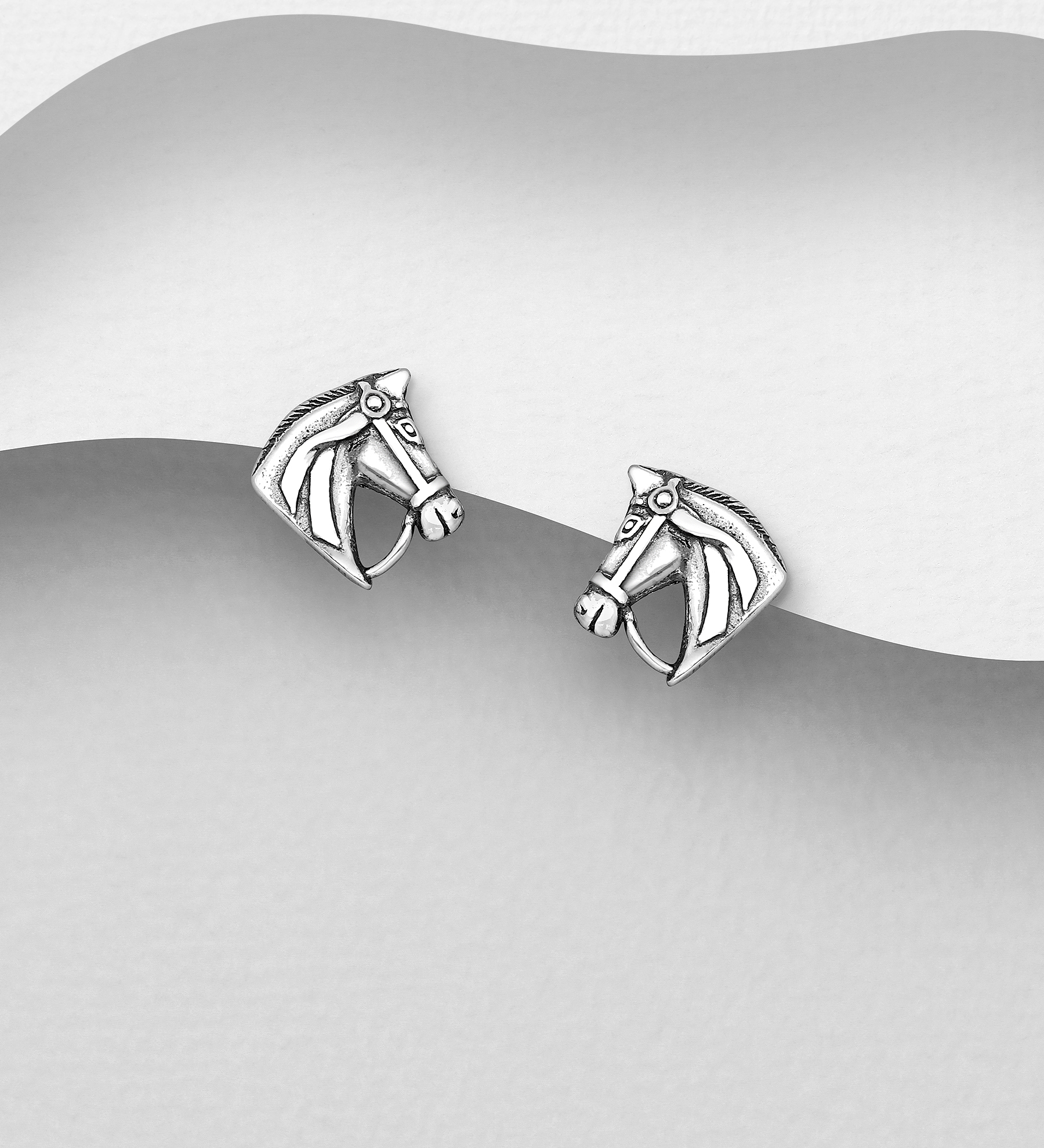 Wholesale 925 Sterling Silver Oxidied Horse Push-Back Earrings - SKU #706-30498