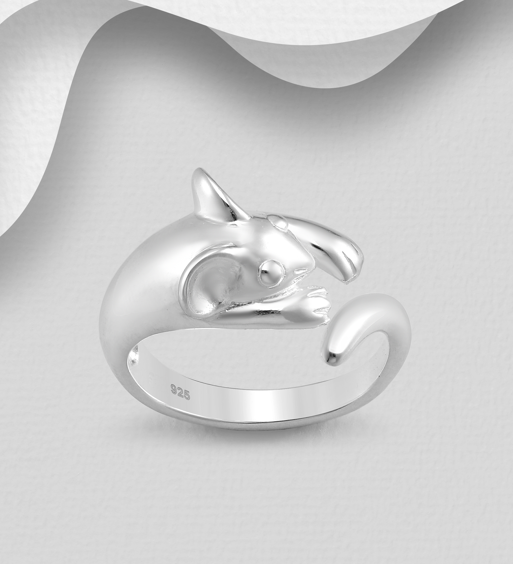 Wholesale 925 Sterling Silver Adjustable Ring Featuring Mouse - SKU #706-30502