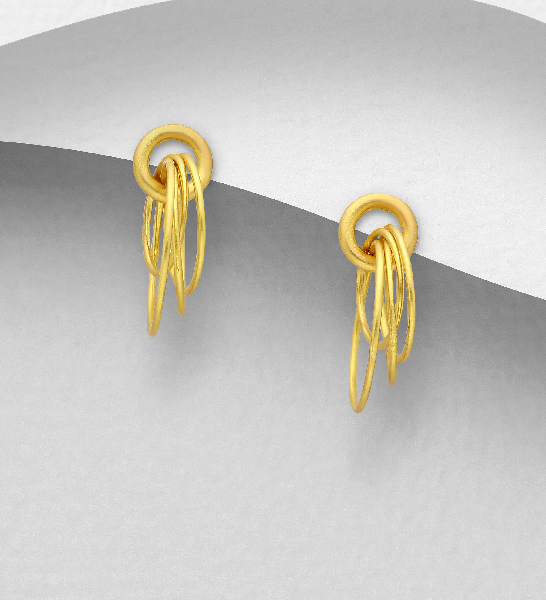 Wholesale 925 Sterling Silver Wire Hoop Links Push-Back Earrings, Plated with 1 Micron 18K Yellow Gold - SKU #1063-2672