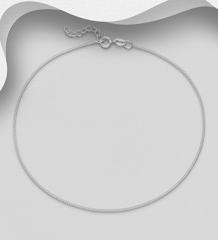 Italian Delight - Wholesale 925 Sterling Silver Curb Anklet, 1 mm Wide, Made in Italy. - SKU #1562-349