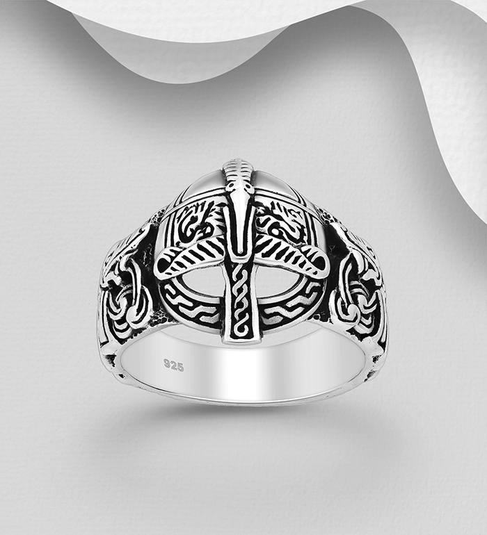 Wholesale 925 Sterling Silver Oxidized Warrior Mask and Celtic Ring - SKU #1563-709