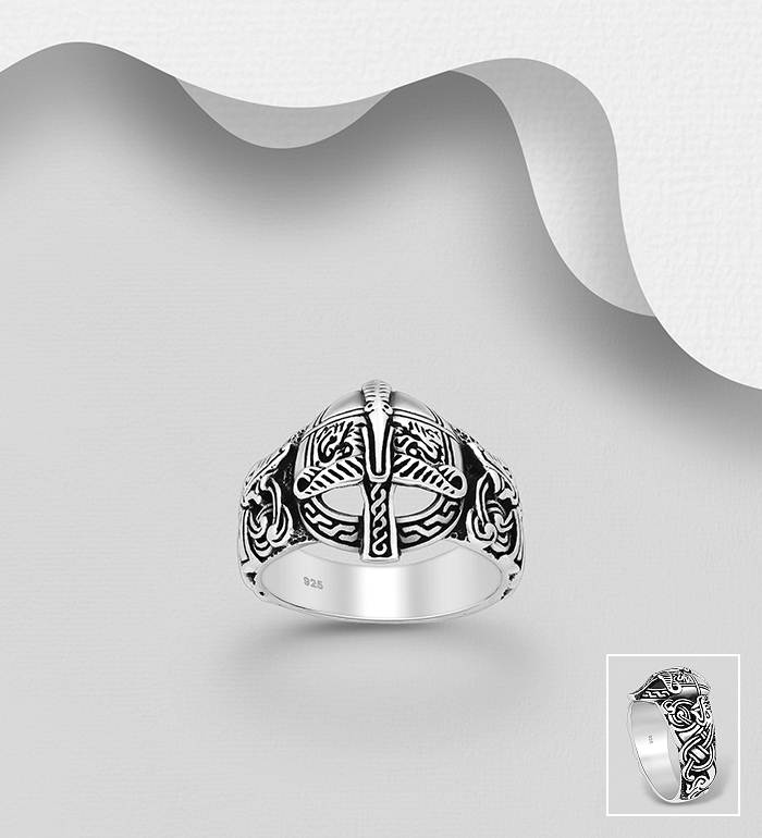 Wholesale 925 Sterling Silver Oxidized Warrior Mask and Celtic Ring - SKU #1563-709