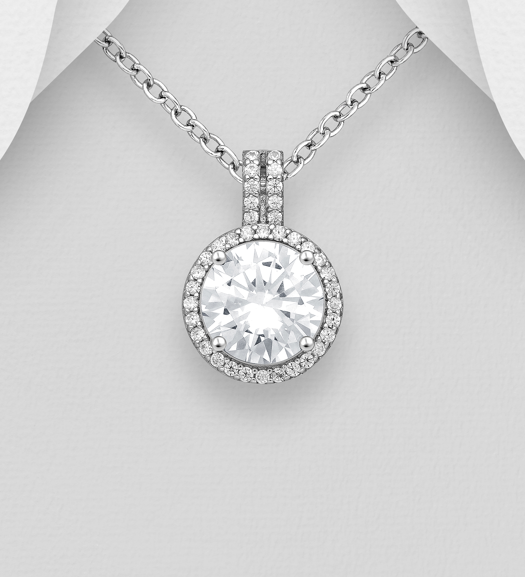 Wholesale 925 Sterling Silver Halo Pendant Decorated with CZ Simulated Diamonds - SKU #701-23887