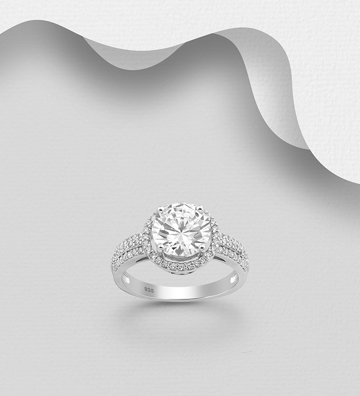 Wholesale 925 Sterling Silver Circle Halo Ring Decorated with CZ Simulated Diamonds - SKU #701-23890