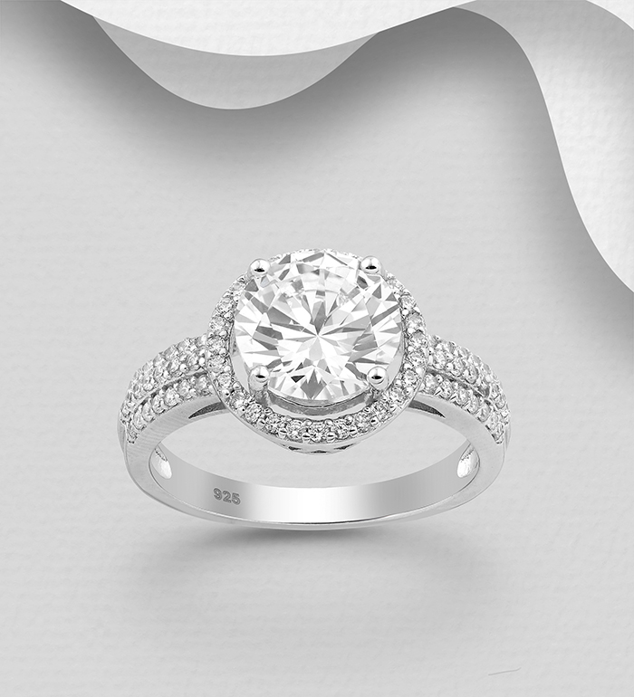Wholesale 925 Sterling Silver Circle Halo Ring Decorated with CZ Simulated Diamonds - SKU #701-23890