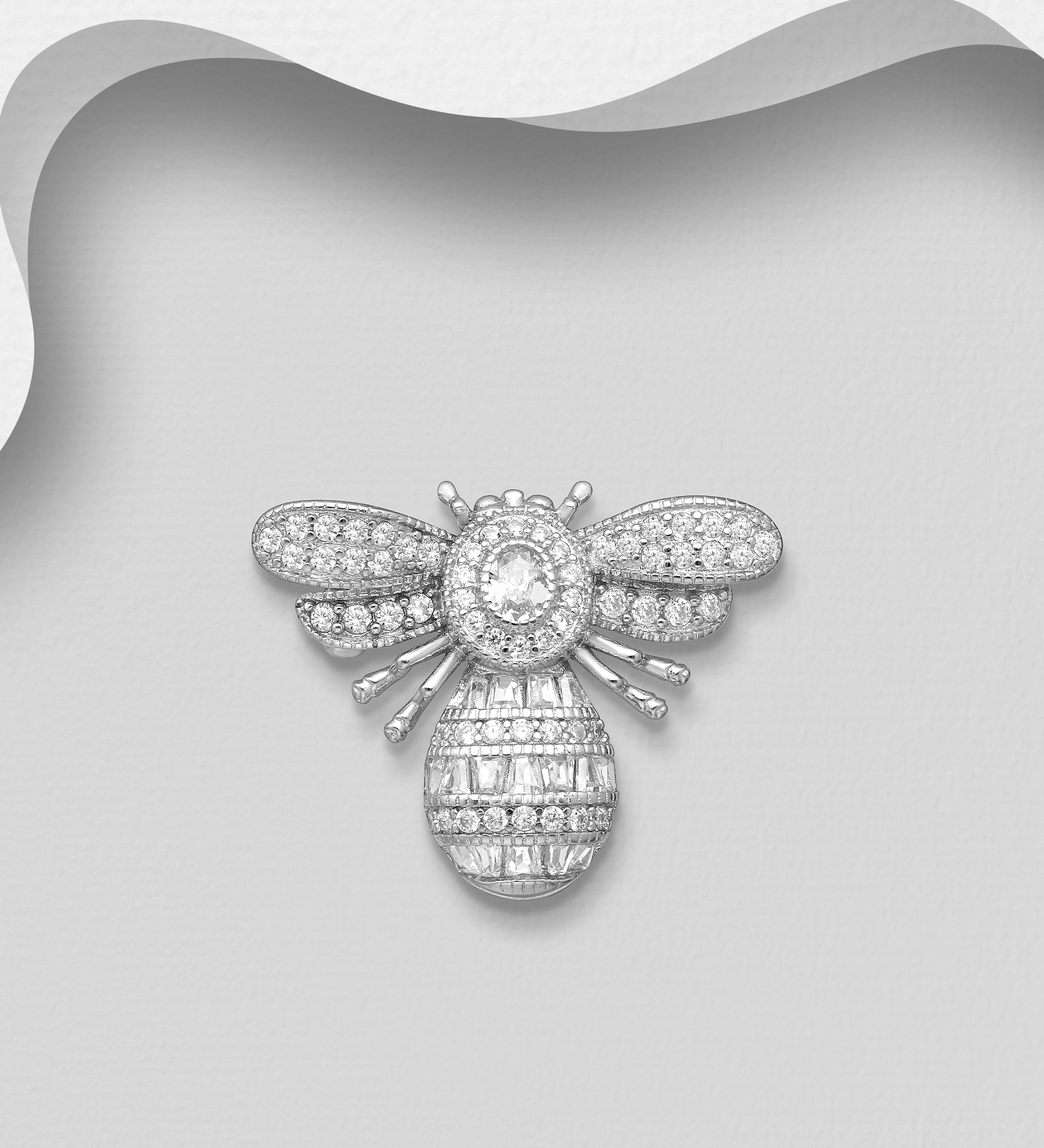 Wholesale 925 Sterling Silver Bee Brooch Decorated with CZ Simulated Diamonds - SKU #701-23910