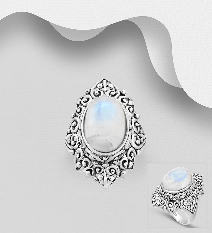Wholesale 925 Sterling Silver Oxidized Ring, Decorated with Various Gemstones - SKU #781-6435