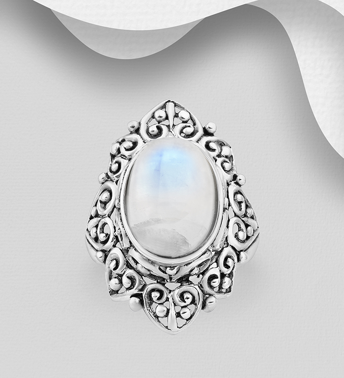 Wholesale 925 Sterling Silver Oxidized Ring, Decorated with Various Gemstones - SKU #781-6435