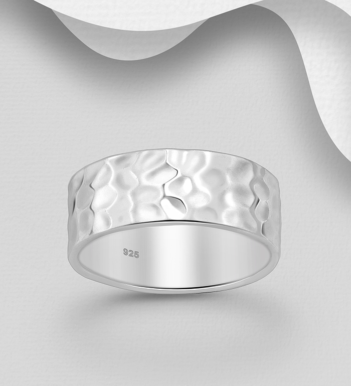Wholesale 925 Sterling Silver Hammered Band Ring, 7.5 mm Wide - SKU #706-30970
