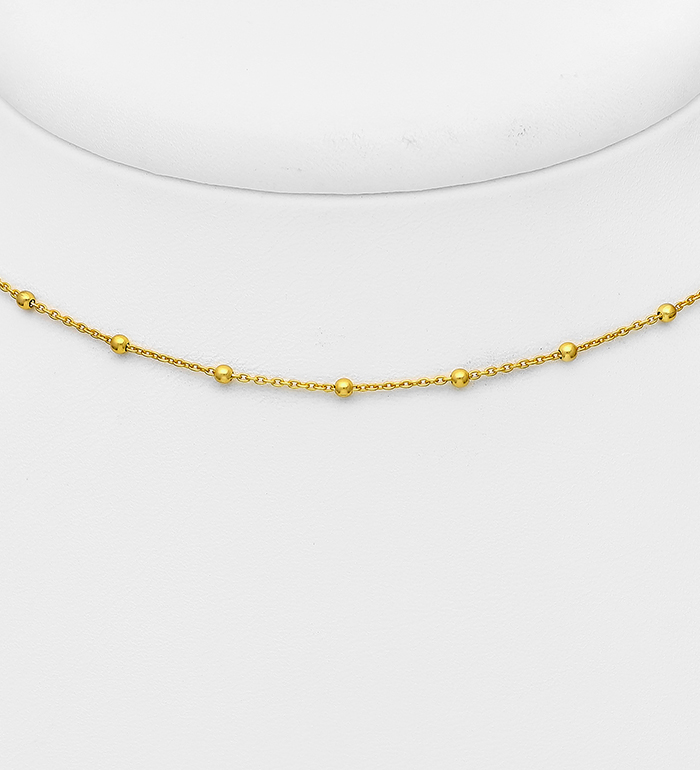 Italian Delight - Wholesale 925 Sterling Silver Ball Choker, Plated with 0.5 Micron 18K Yellow Gold, Ball Width is 2 mm, Made in Italy. - SKU #1535-1006