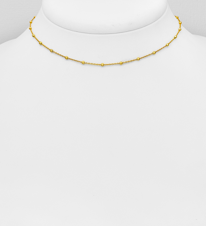 Italian Delight - Wholesale 925 Sterling Silver Ball Choker, Plated with 0.5 Micron 18K Yellow Gold, Ball Width is 2 mm, Made in Italy. - SKU #1535-1006