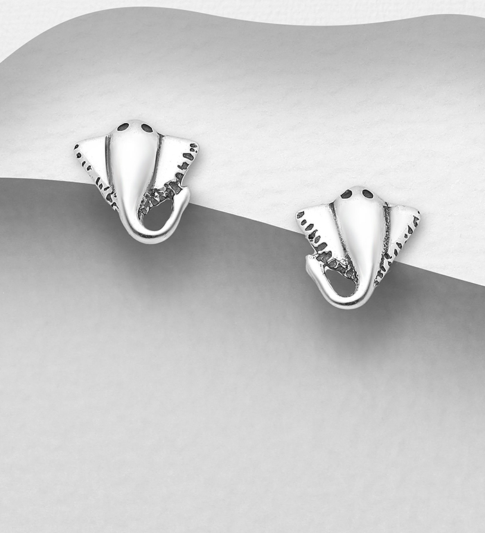 Wholesale 925 Sterling Silver Oxidized Stingray Push-Back Earrings - SKU #1063-2715