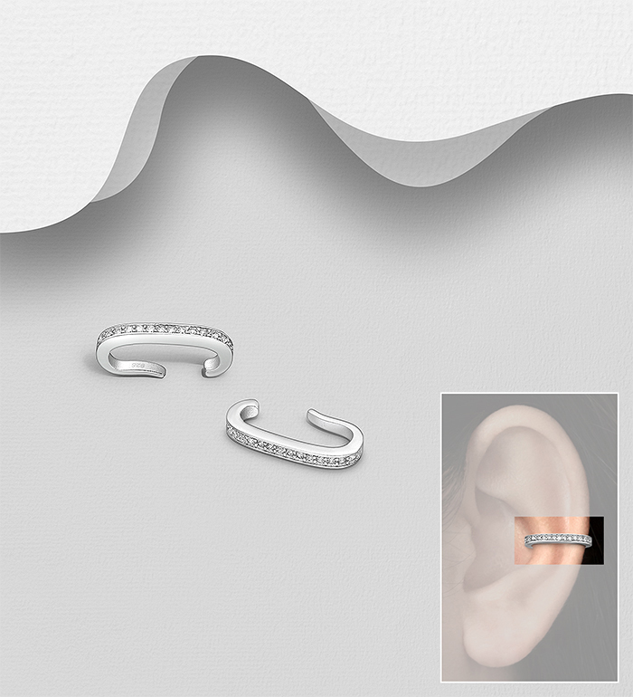 Wholesale 925 Sterling Silver Ear Cuffs Decorated With CZ Simulated Diamonds - SKU #701-24046