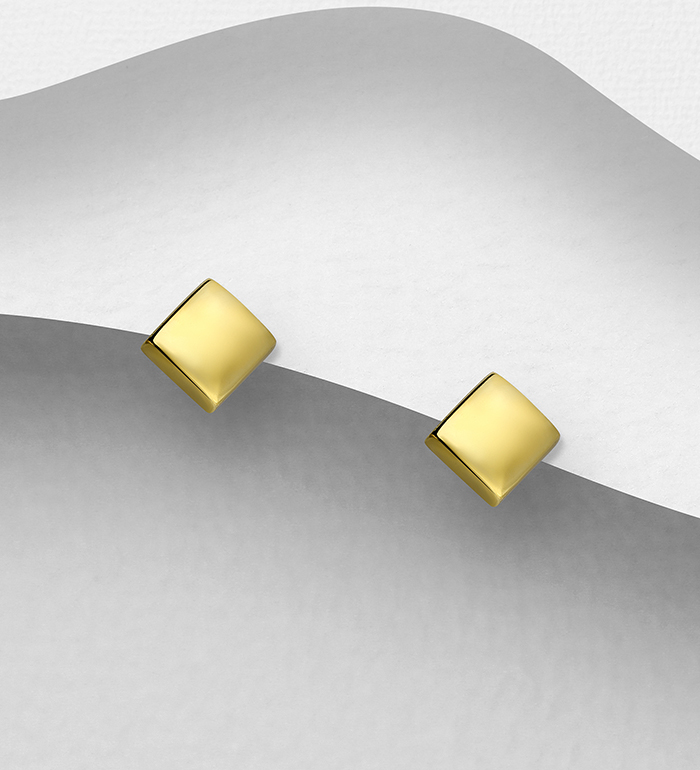 Wholesale 925 Sterling Silver Square Push-Back Earrings, Plated with 1 Micron 14K or 18K Yellow Gold - SKU #1063-2733