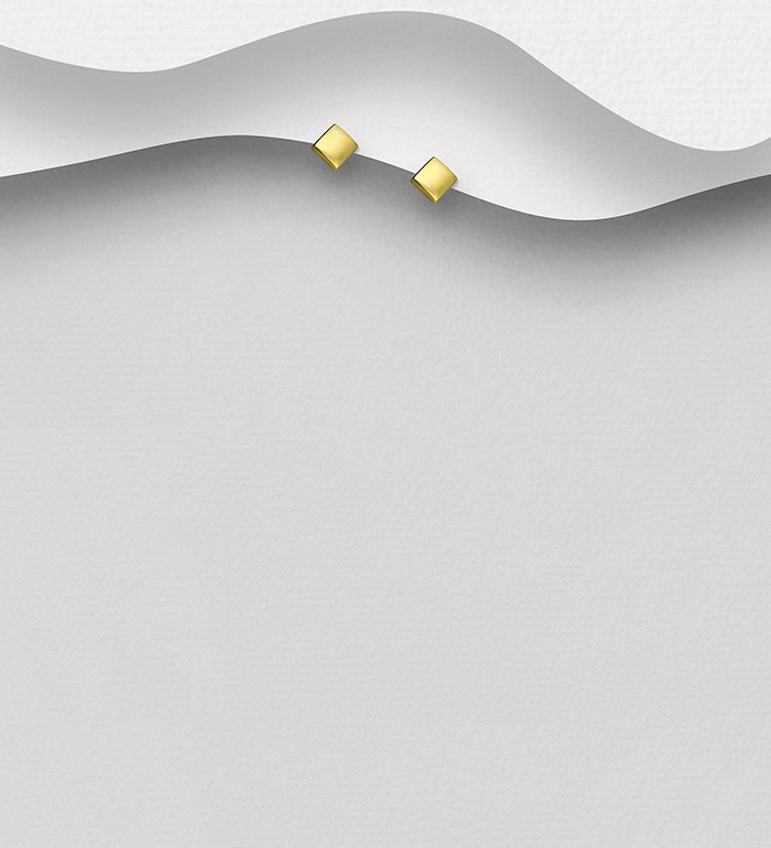 Wholesale 925 Sterling Silver Square Push-Back Earrings, Plated with 1 Micron 14K or 18K Yellow Gold - SKU #1063-2733