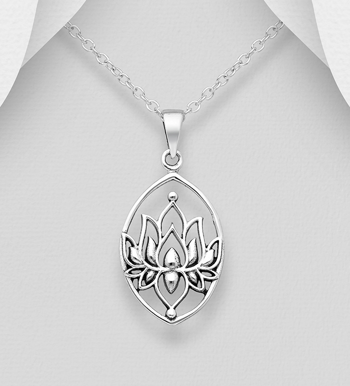Wholesale 925 Sterling Silver Oxidized Lotus Pendant - SKU #706-31227
