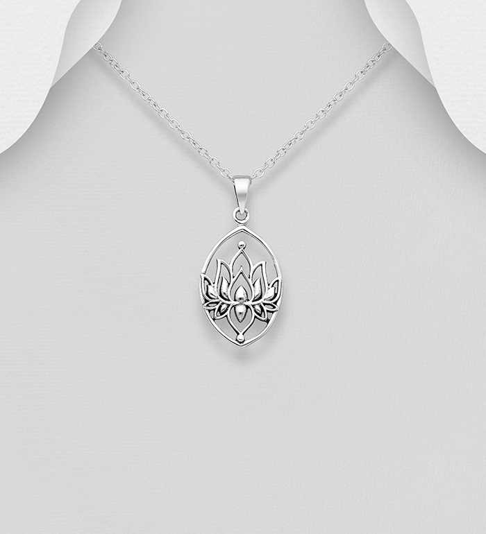 Wholesale 925 Sterling Silver Oxidized Lotus Pendant - SKU #706-31227
