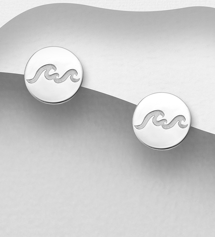 Wholesale 925 Sterling Silver Round Wave Push-Back Earrings - SKU #706-31229