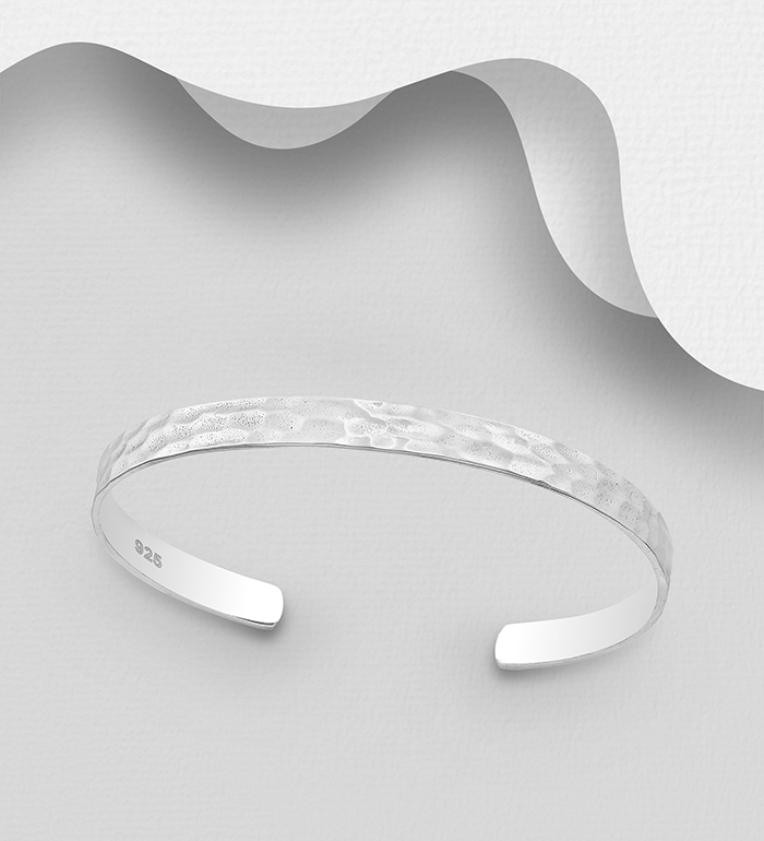 Wholesale 925 Sterling Silver Hammered Cuff Bracelet - SKU #706-31289