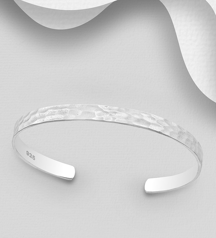 Wholesale 925 Sterling Silver Hammered Cuff Bracelet - SKU #706-31289
