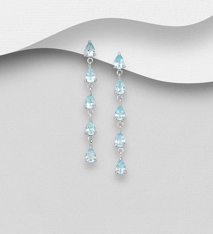 La Preciada - Wholesale 925 Sterling Silver Dangle Push-Back Earrings Decorated with Various Gemstones - SKU #1181-3078A