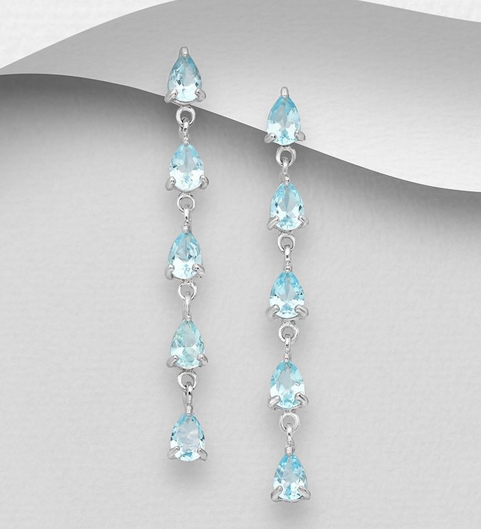 La Preciada - Wholesale 925 Sterling Silver Dangle Push-Back Earrings Decorated with Various Gemstones - SKU #1181-3078A