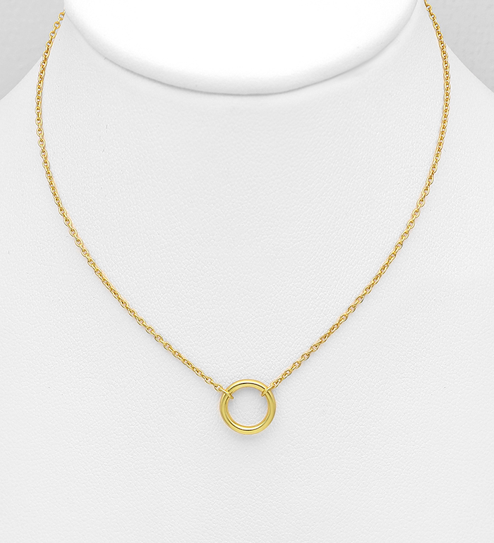 Wholesale 925 Sterling Silver Circle Necklace, Plated with 1 Micron 14K or 18K Yellow Gold - SKU #1063-2747