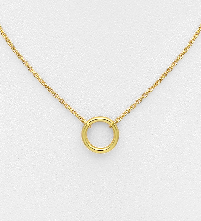 Wholesale 925 Sterling Silver Circle Necklace, Plated with 1 Micron 14K or 18K Yellow Gold - SKU #1063-2747