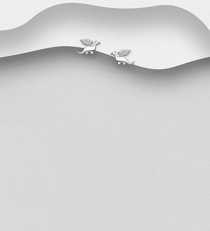 Wholesale 925 Sterling Silver Dragon Push-Back Earrings, Wings Decorated with CZ Simulated Diamonds - SKU #701-24189