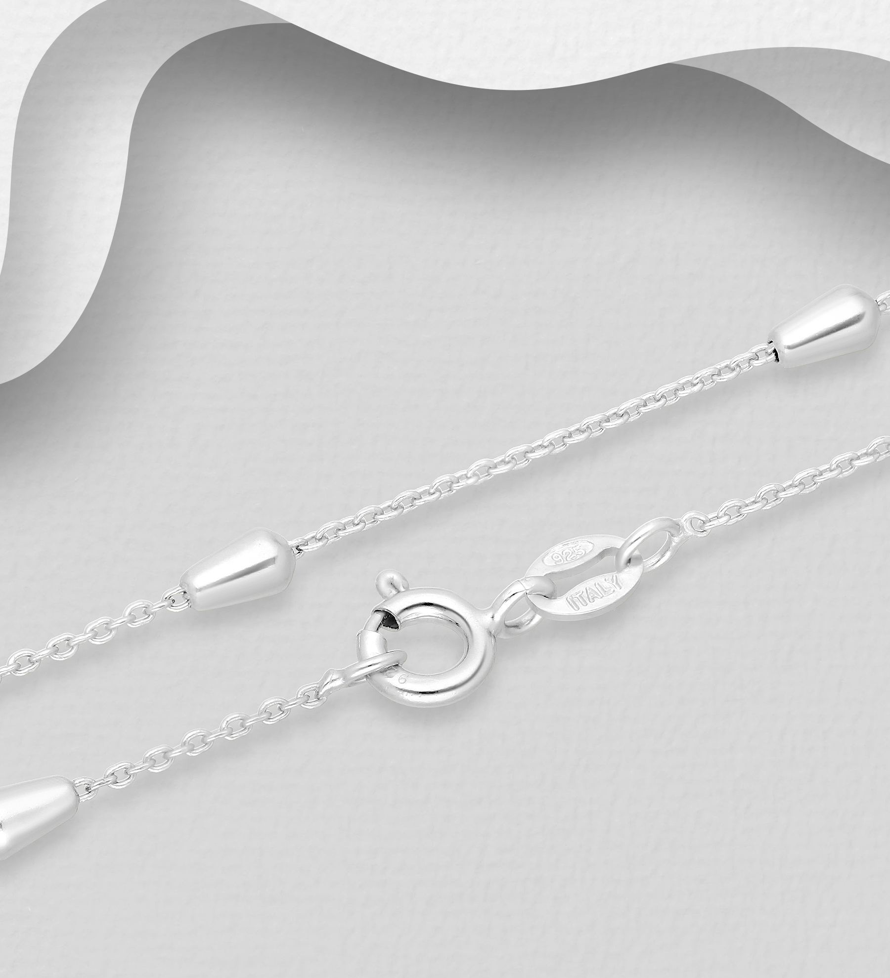 Italian Delight - Wholesale 925 Sterling Silver 0.9 mm Chain, 3 mm Droplet, Made in Italy. - SKU #706-31389