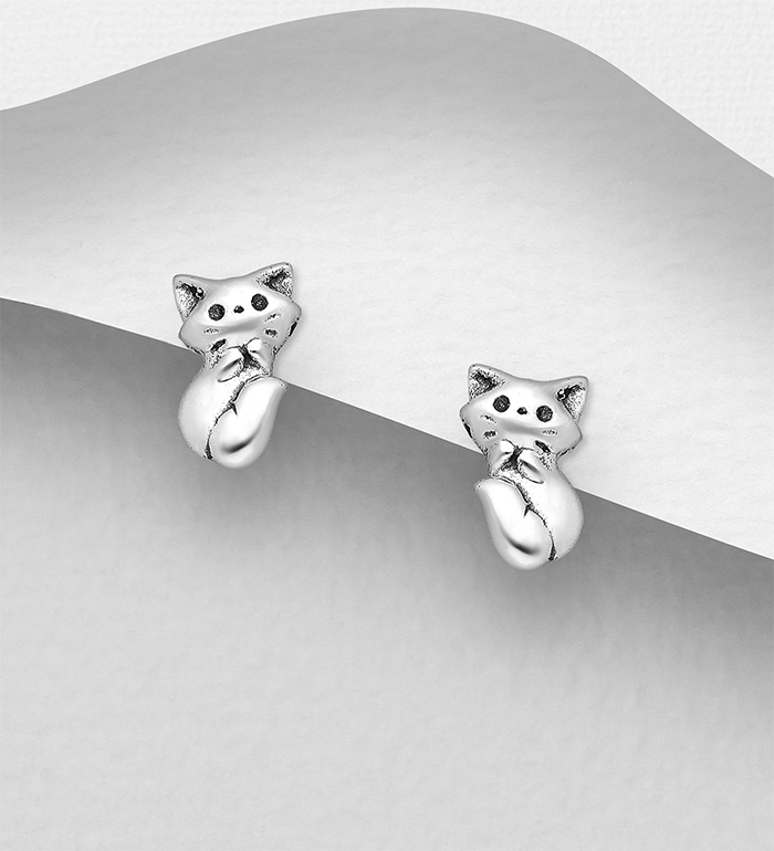 Wholesale 925 Sterling Silver Oxidized Cat Push-Back Earrings - SKU #1063-2773
