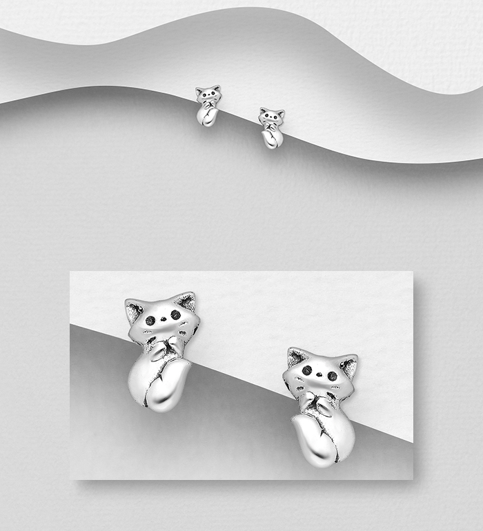 Wholesale 925 Sterling Silver Oxidized Cat Push-Back Earrings - SKU #1063-2773