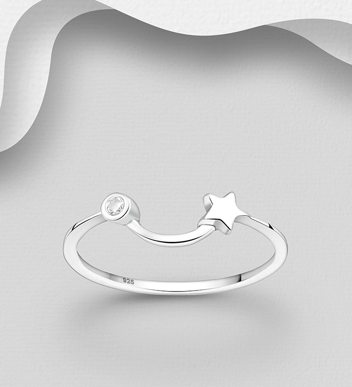 Wholesale 925 Sterling Silver Shooting Star Ring, Decorated with CZ simulated Diamond - SKU #1063-2799