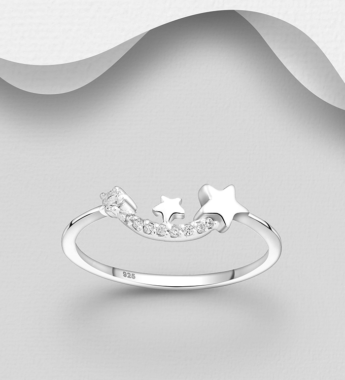 Wholesale 925 Sterling Silver Shooting Star Ring, Decorated with CZ Simulated Diamonds - SKU #1063-2800