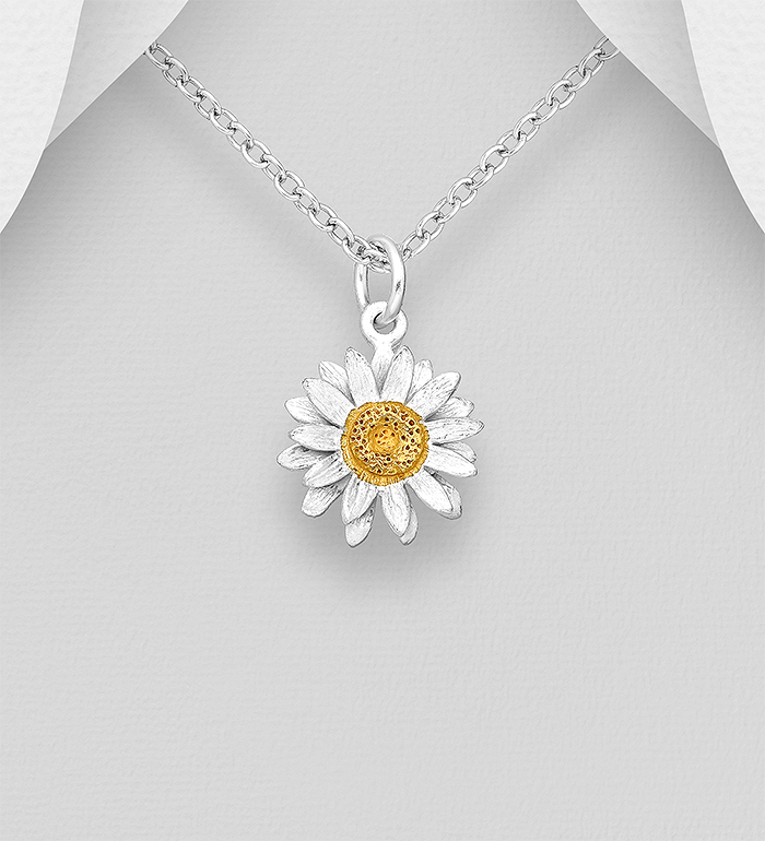 Wholesale 925 Sterling Silver Flower Pendant, Pollen Plated with 1 Micron 14K or 18K Yellow Gold - SKU #1535-1033