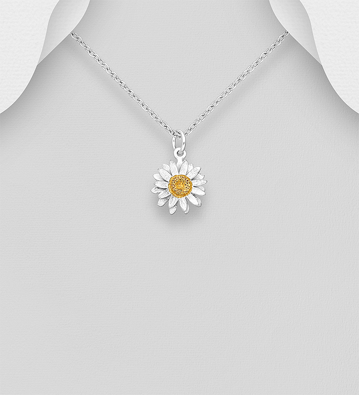 Wholesale 925 Sterling Silver Flower Pendant, Pollen Plated with 1 Micron 14K or 18K Yellow Gold - SKU #1535-1033