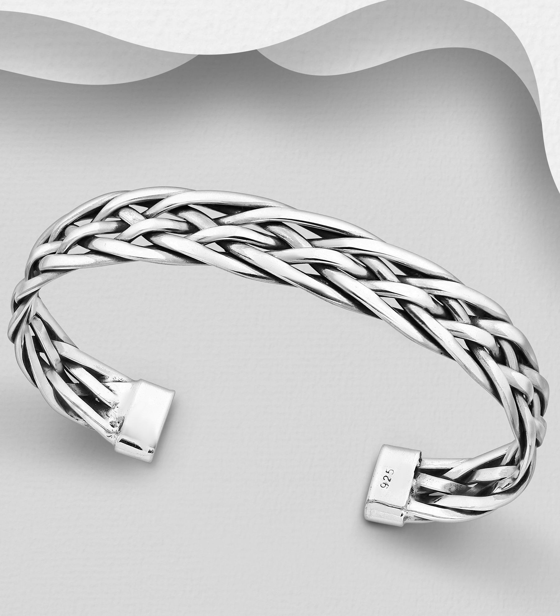 Wholesale 925 Sterling Silver Oxidized Weave Cuff - SKU #1063-2804